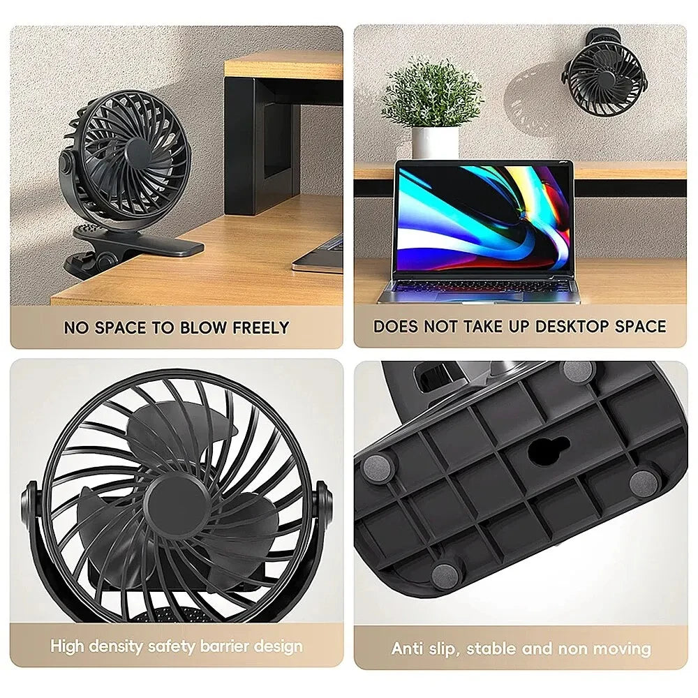 Rechargeable Portable Electric Fan 720° Rotating Hanging Clip Fan Night Light Air Cooler Outdoor Camping Small fans ventilador