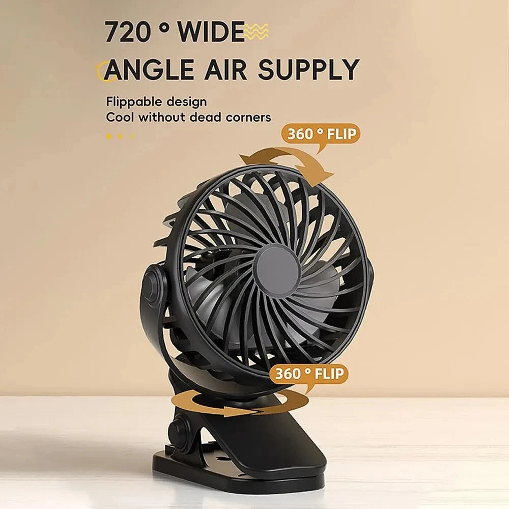 Rechargeable Portable Electric Fan 720° Rotating Hanging Clip Fan Night Light Air Cooler Outdoor Camping Small fans ventilador